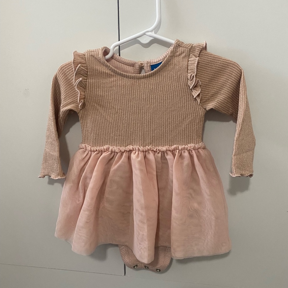 Adorable Pink and Tan Baby Dress